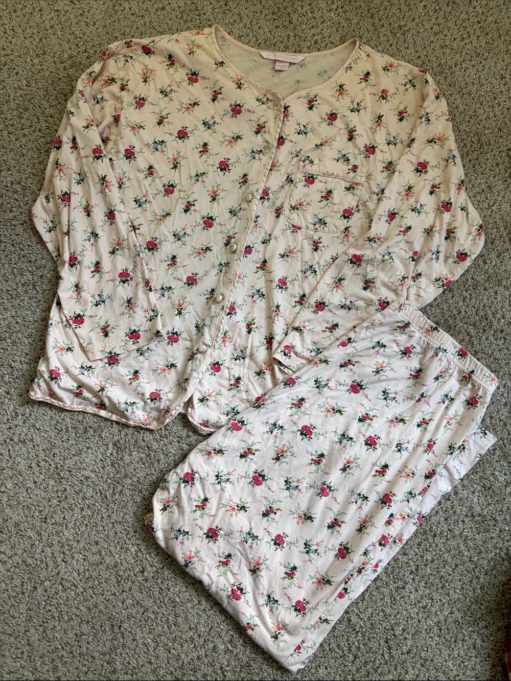 Victoria’s Secret 100% Cotton Floral Pajama Set Size Large | Y2K Dainty Flowers